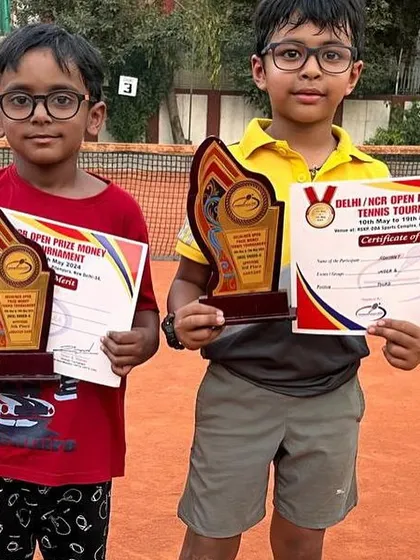 Brothers and ILTA champs, Adhyant and Adhyayan, after their win at the prestigious DDA lawn tennis tournament. Both players showed great talent and focus.