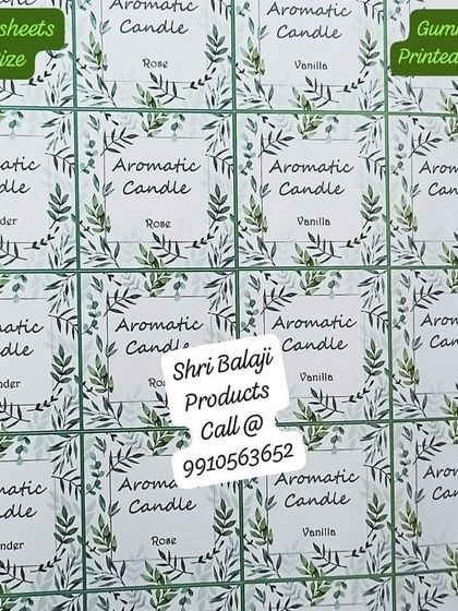 Another beautiful design for "Aromatic Candle" labels, featuring a leafy wreath. These gumming sheets are easy to peel and stick onto your jars or boxes.