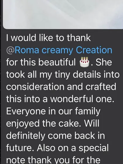 A happy client's message about the puzzle and books cake.