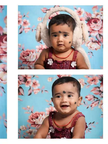 An adorable baby photoshoot with a floral background. I use soft lighting and cute props like these fluffy earmuffs to create sweet and gentle portraits of your little one.