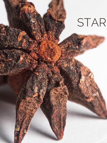 A beautiful, whole star anise, showcasing its unique shape and deep color.