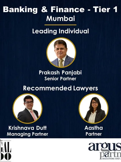 My practice is recognized as Tier 1 in Banking & Finance for Mumbai by The Legal 500. This top-tier ranking, based on extensive market research and client feedback, underscores the strength and quality of the financial law services I provide.