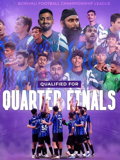 We qualified! A collage celebrating our team's journey to the quarterfinals of the Borivali Football Championship League, showcasing the passion and unity that got us here.