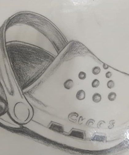 A fun sketch of a Crocs shoe from a student's personal gallery of work.