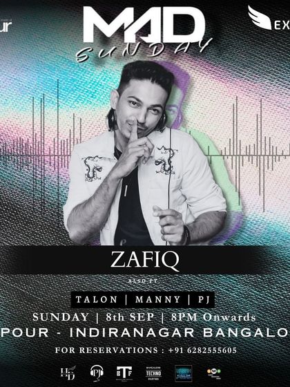 A vibrant, colorful poster for "Mad Sunday" at Vapour, promising a high energy, multi genre musical experience.