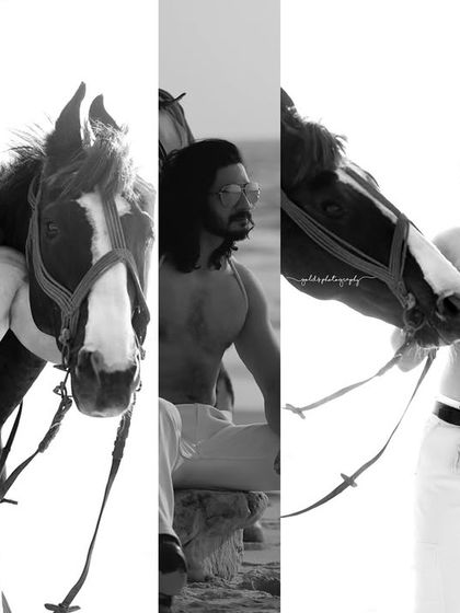 An extensive editorial series of a male model with a horse on the beach. I used a mix of color and black and white, along with varied poses, to create a powerful narrative of untamed strength and freedom.