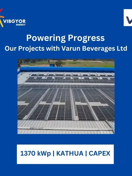 The 1370 kWp CAPEX project in Kathua for Varun Beverages Ltd. Our continued partnership with VBL is a testament to the reliability and performance of our solar solutions.