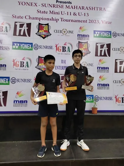 Mayuresh with his partner after winning the U-13 Boys Doubles at the Maharashtra State Championship in Palghar.