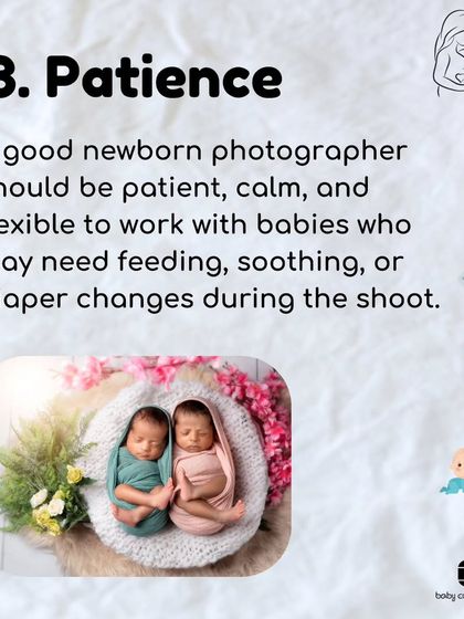 A tip for parents: a good newborn photographer must be patient and flexible. I always work at the baby's pace, allowing for feeding, soothing, and diaper changes.