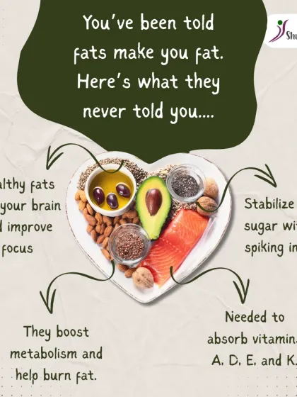 You've been told fats make you fat, but that's a myth. Healthy fats are essential to fuel your brain, boost metabolism, stabilize blood sugar, and absorb crucial vitamins like A, D, E, and K.