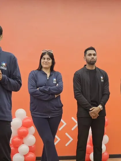 Pullela Gopichand speaking at the opening of the multi-sports facility at Modern Vidya Niketan (MVN) in Faridabad.