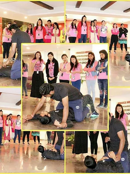 A collage showing a ground-and-pound demonstration at a corporate workshop. I teach how to control an attacker and end the fight quickly once it goes to the ground.
