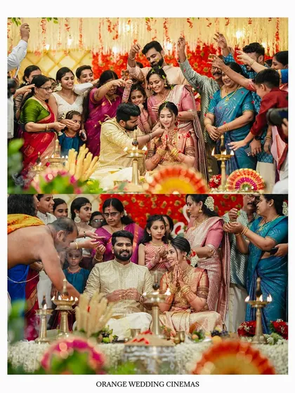 A wedding is a tapestry of candid moments with family. We focus on capturing the blessings and heartfelt interactions, like this Thalikettu ceremony, that form the emotional core of your celebration.
