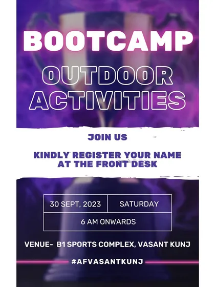 An announcement for our bootcamp, inviting members to register for a morning of challenging outdoor activities.
