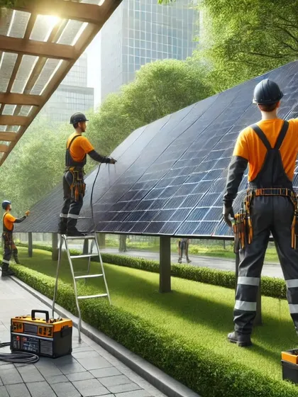 Another view of a solar installation in a public park. My team ensures that the setup is aesthetically pleasing and blends in with the natural environment.