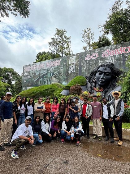 The group posing at Siri Cafe in Chikmagalur.