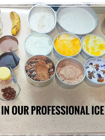 A look at the setup for our professional ice cream making class. We cover everything from creating different flavor bases to incorporating mix-ins like fruits, nuts, and chocolate.