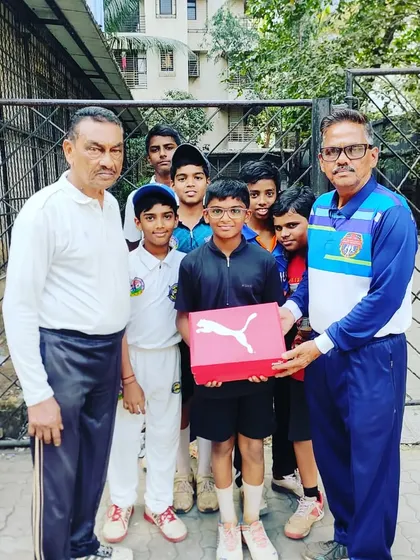 Parth Rane receiving an award for his all-round performance in the DSO interschool tournament, scoring a quick 50 and taking 3 wickets.