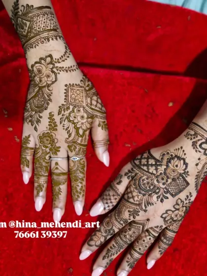An elegant floral vine design that is perfect for wedding guests. The pattern flows diagonally across the hands for a modern look.