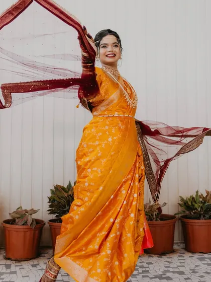 A playful and dynamic shot of the bride, her joy evident in her movement.
