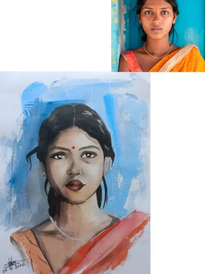 A semi-realistic portrait of a village girl, done in watercolors. This shows my ability to work in a more subtle, painterly style.
