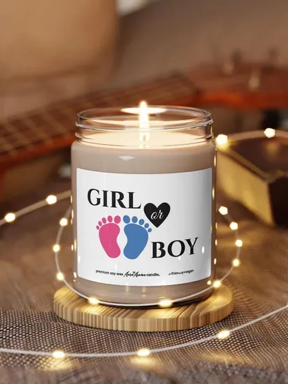 Build the excitement for your gender reveal party with these custom candles. The simple and modern 'Girl or Boy' label is a stylish way to share the fun.