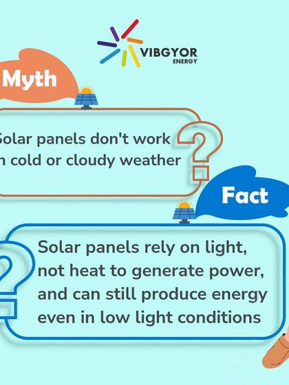 Myth: Solar panels don't work in cold or cloudy weather. Fact: Solar panels rely on light, not heat, to generate power. They can still produce significant energy even in low-light conditions.