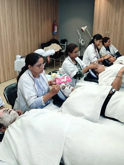 A wider view of the skin lab during a practical session. My students learn in a professional, hygienic, and supportive environment.