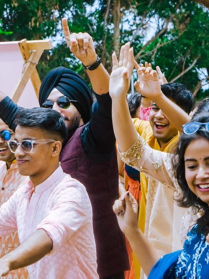 Pure, unadulterated fun on the dance floor. This is what a successful sangeet looks like, with friends and family letting loose and celebrating together.