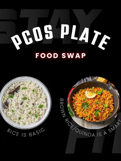 A simple but effective swap for PCOS is replacing basic white rice with brown rice or quinoa. These complex carbohydrates have a lower glycemic index, which helps prevent sharp spikes in blood sugar and supports better hormone regulation.