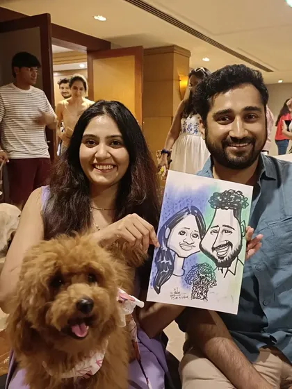 A couple and their poodle with their caricature. I love drawing pets and capturing their personalities too.