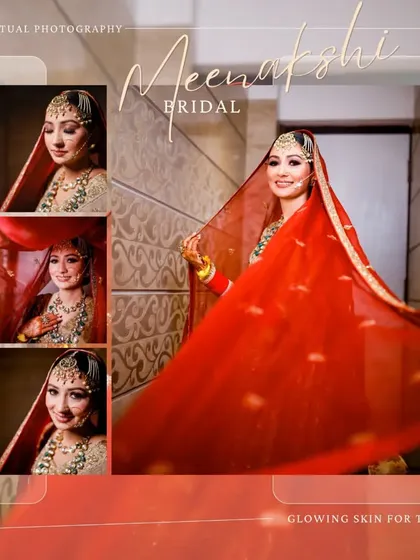 A beautiful bridal collage. It features several portraits of the bride, including a lovely shot of her veil in motion, all presented in a clean, modern layout.