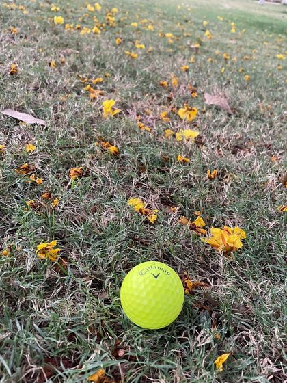 A close up of a high visibility Callaway golf ball. As part of my service, I offer unbiased gear advice to help you choose the right equipment that fits your style and budget.