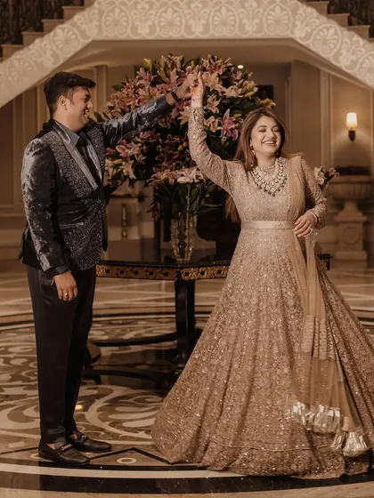 Dancing the night away. The makeup is set perfectly to last through hours of celebration, keeping the bride looking fresh and beautiful.