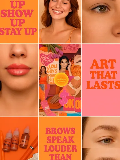 This mood board captures the essence of my brand: art that lasts. From beautiful lips to perfect brows, my work is about creating lasting confidence and style.