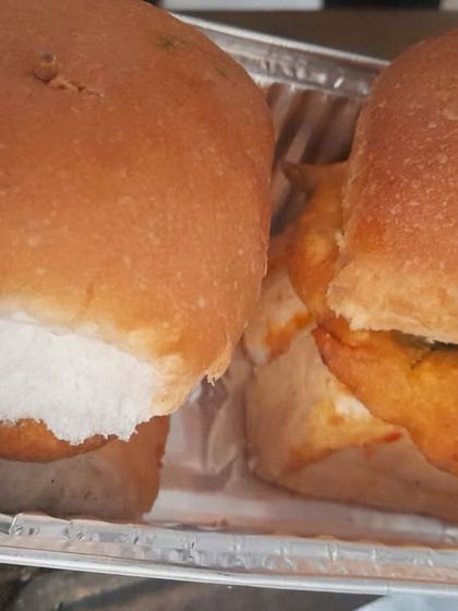 My homemade Vada Pav, with a soft pav and a flavorful potato vada inside.