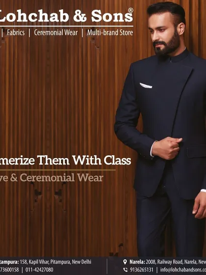 We blend tradition with modern style in our ceremonial wear. This sleek, dark Jodhpuri suit offers a sophisticated and classy option for festive occasions, weddings, and formal events.