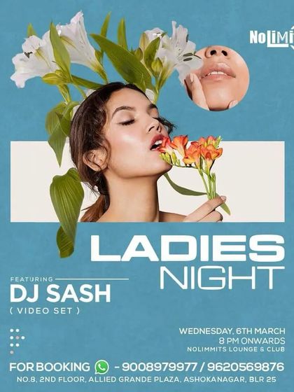 A floral-themed poster for a Ladies' Night, emphasizing a chic and fun vibe for a mid-week party.