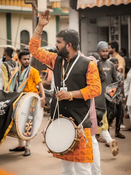 The color version of the tasha player signaling the band.