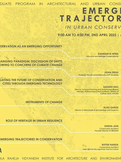 The event schedule for "Emerging Trajectories in Urban Conservation," where I spoke on conservation as an emerging opportunity. The program featured a distinguished lineup of architects and academics.