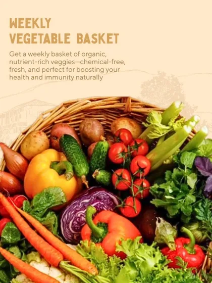 Bring the goodness of our farm to your kitchen every week. Our weekly vegetable basket is filled with a variety of fresh, chemical-free, and nutrient-rich veggies, harvested just for you.