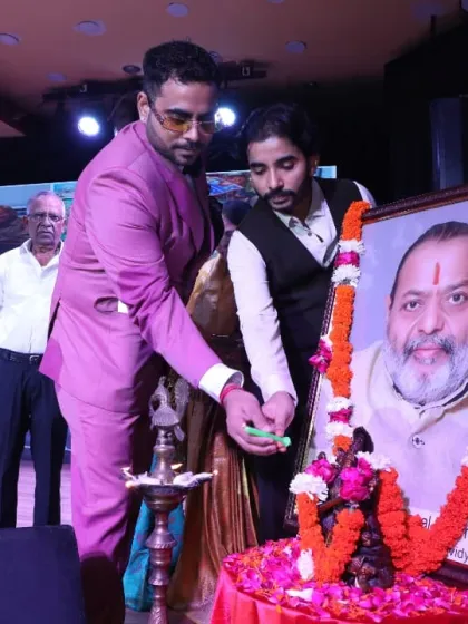 The lamp lighting ceremony continues, with our directors honoring our founder's portrait. This moment reflects our deep respect for our roots and the Guru-Shishya parampara.