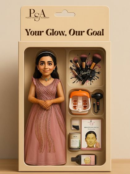 Your glow is our goal. This creative image represents everything we offer under one roof: from makeup and hairstyling to facials and nail care, we are your complete beauty destination.