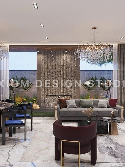 A massive, double-height drawing room designed with an elegant, contemporary touch. The open, connected layout is perfect for entertaining, while neutral tones create a serene ambiance.