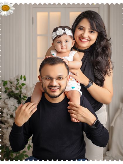A lovely family portrait with a decorative border. This shows how final images can be presented in a unique, scrapbook-style format.