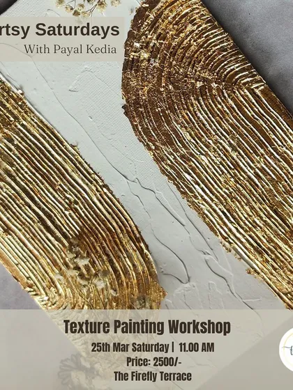 A finished piece from our texture painting workshop. Learn how to create these incredible golden textures and upcycle old objects at home with this versatile and modern art form.