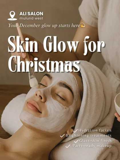 Getting your skin ready for a special occasion starts here. This is a brightening facial in progress, where I apply a targeted mask to hydrate the skin, even out the tone, and create a smooth, party-ready 'glass-skin' finish.
