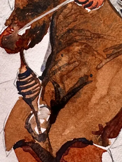 A macro shot of the textures and colours in my watercolour painting of the 'Amma Le'.