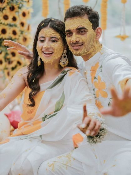 A fun and messy moment from the Haldi ceremony. I love capturing the playful side of wedding traditions and the genuine smiles they bring.