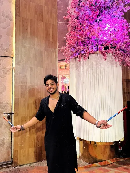 Ready for a Dandiya night. I love getting into the spirit of the event, and that includes dressing the part with dandiya sticks in hand.